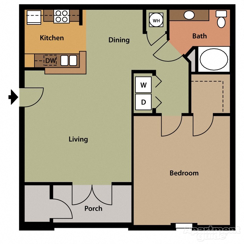 Floor plan for 1 bed, 1 bath, 957 sqft